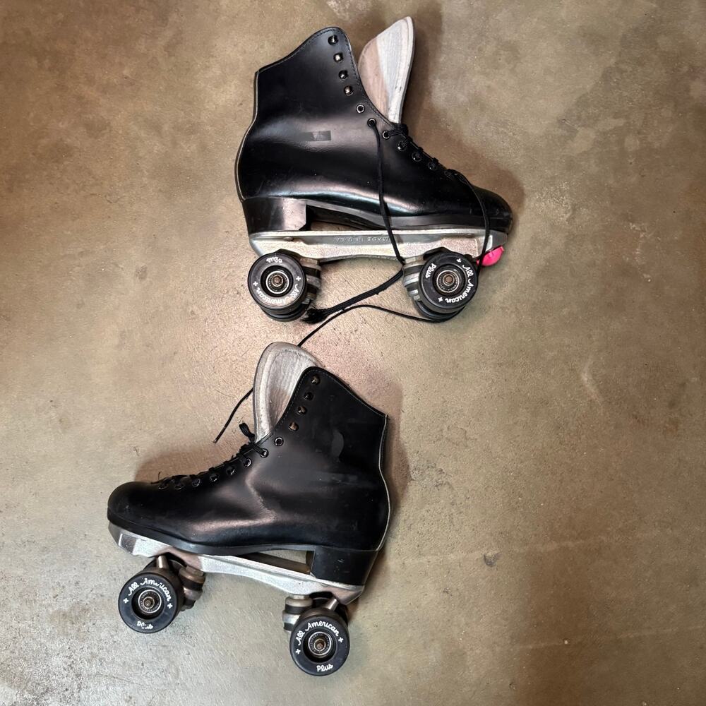 VTG Custom Sure-Grip Rhythm Roller Skates Sz 9 M Blk Leather All American Wheels